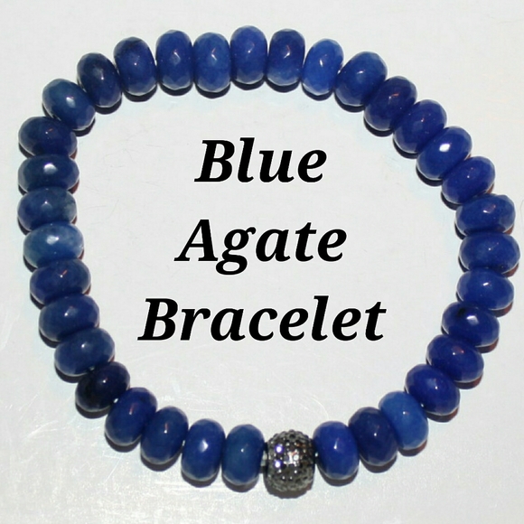 Hand Crafted Jewelry - Genuine Blue Agate Stone Bracelet
